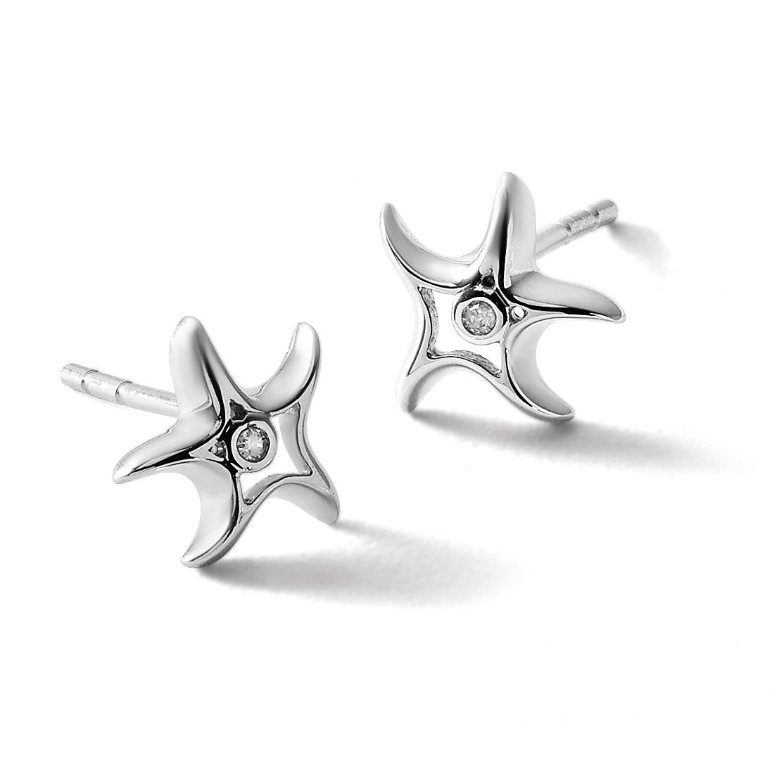 Ohrstecker Seestern rhodiniertes Sterlingsilber mit Diamant