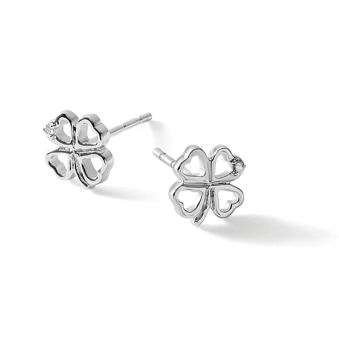Ohrstecker Sterlingsilber rhodiniert mit Diamant-Kleeblatt "White Ice"
