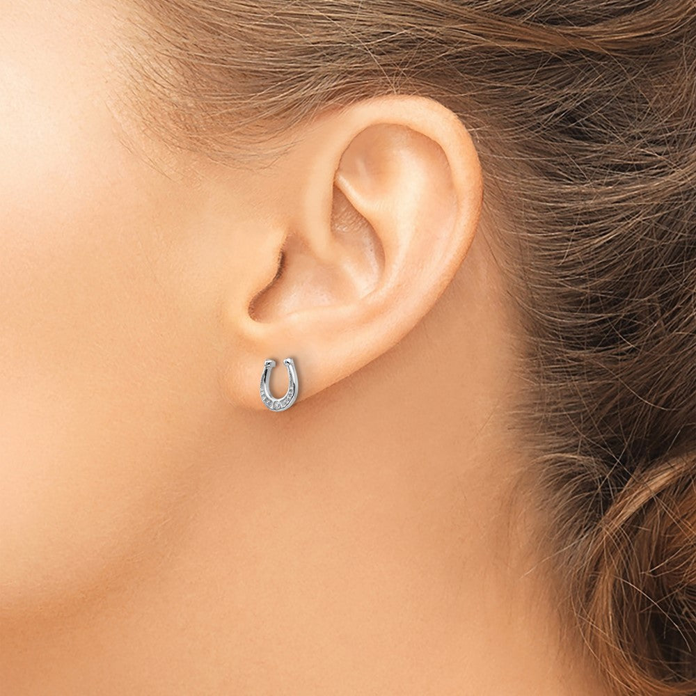 White Ice Rhodinierte Diamant-Hufeisen-Ohrstecker aus Sterlingsilber