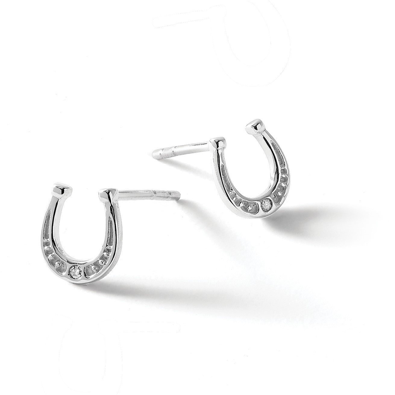 White Ice Rhodinierte Diamant-Hufeisen-Ohrstecker aus Sterlingsilber