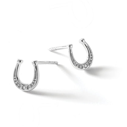 White Ice Rhodinierte Diamant-Hufeisen-Ohrstecker aus Sterlingsilber