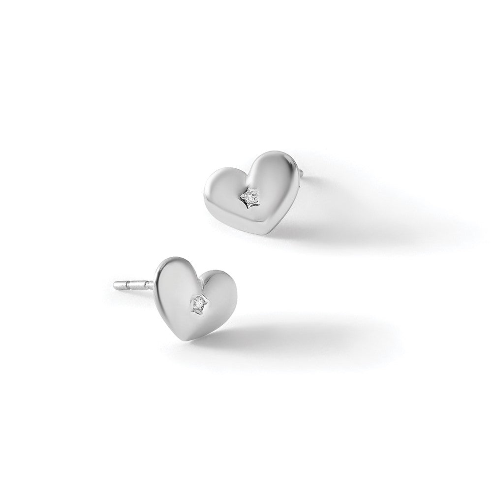 Rhodinierte Ohrstecker „White Ice“ aus Sterlingsilber mit Diamant-Herz