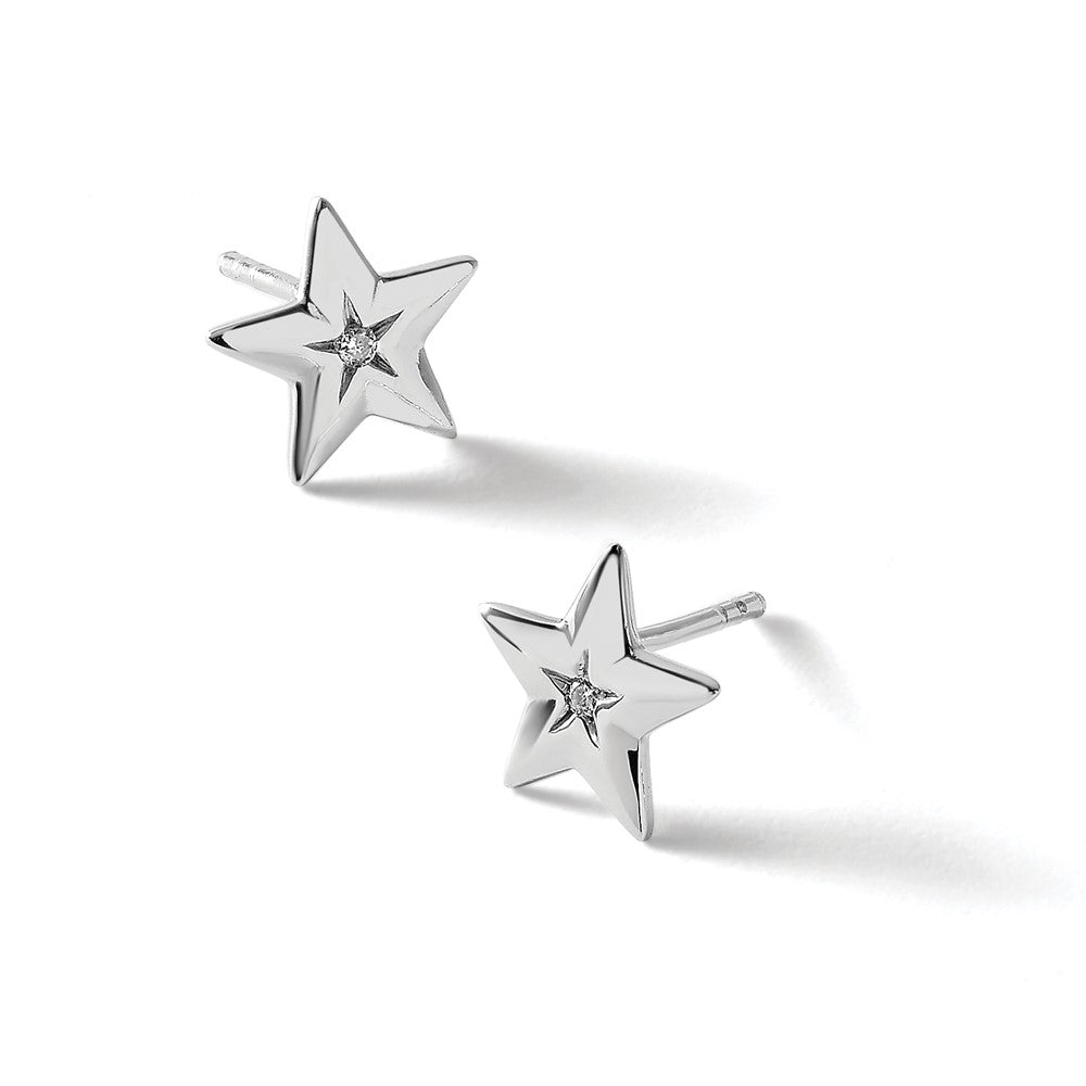 White Ice Sterlingsilber rhodinierte Diamant-Stern-Ohrstecker