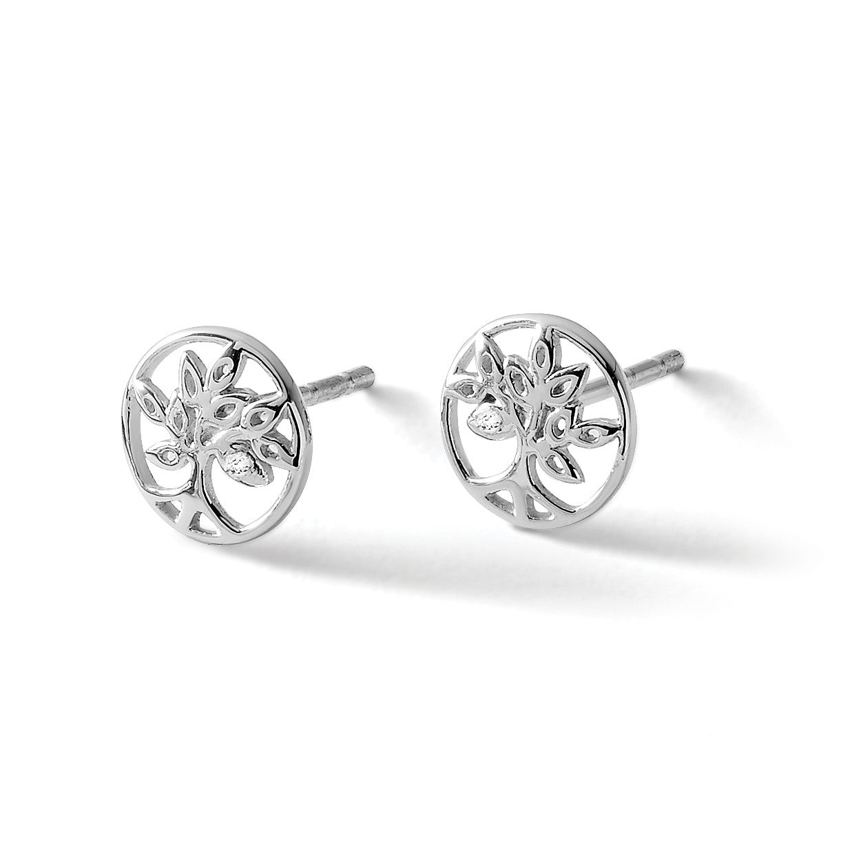 White Ice Ohrstecker aus rhodiniertem Sterlingsilber mit Diamant-Baum-Motiv