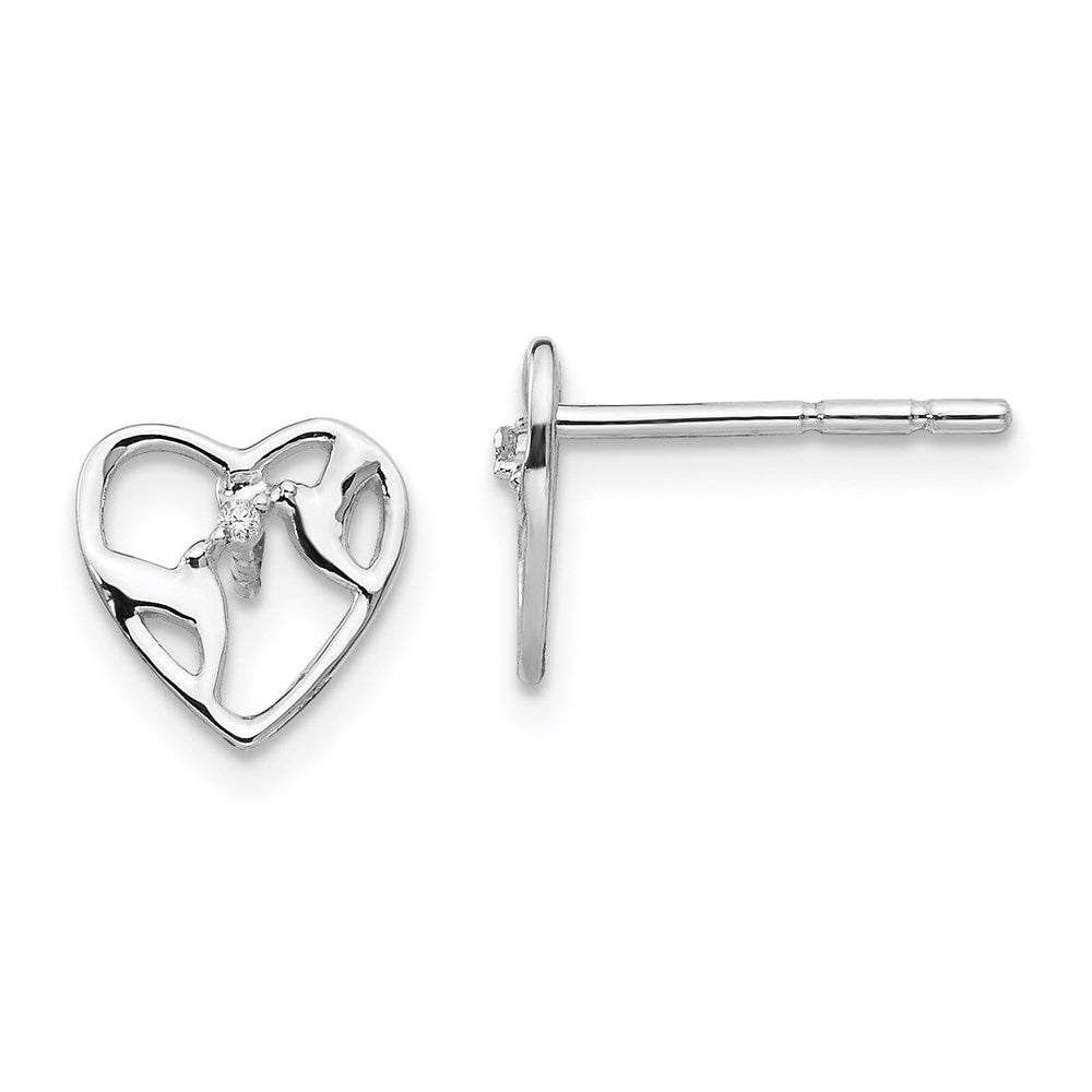 Ohrstecker Vogel und Herz aus Sterlingsilber mit Diamant