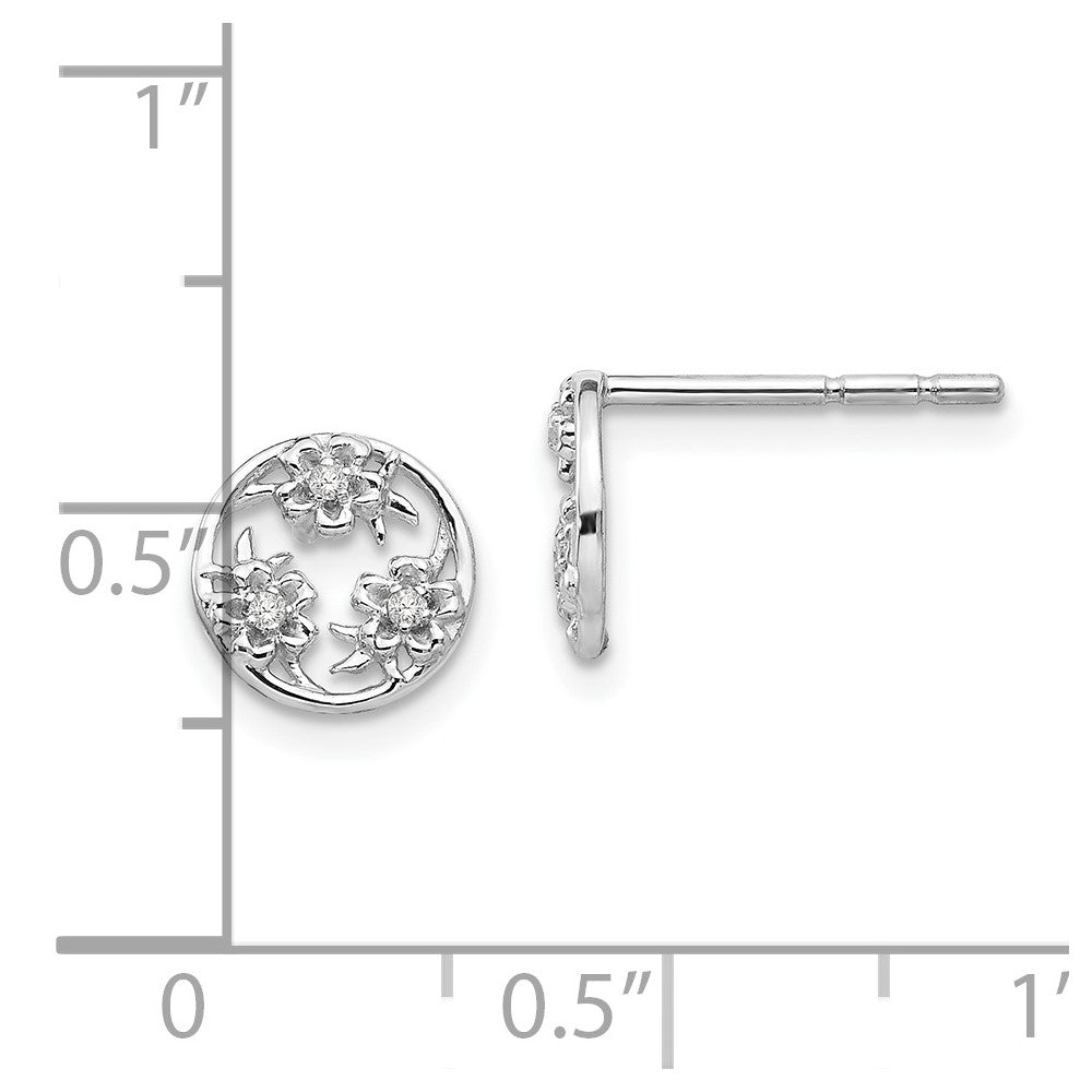 Weiße Ice Sterlingsilber Diamant-Blumen-Ohrstecker, rhodiniert