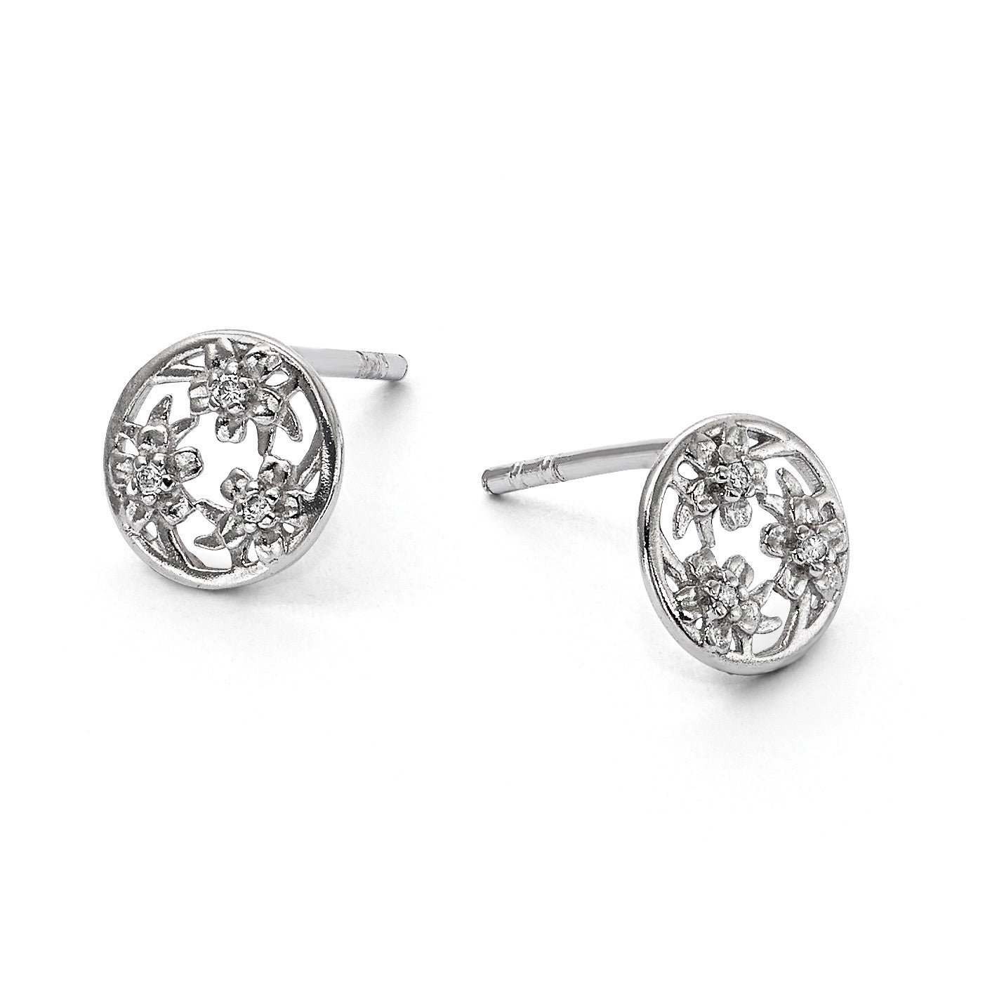 Weiße Ice Sterlingsilber Diamant-Blumen-Ohrstecker, rhodiniert