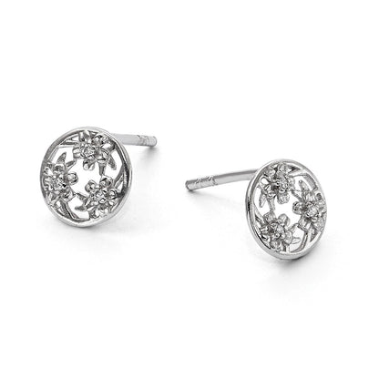 Weiße Ice Sterlingsilber Diamant-Blumen-Ohrstecker, rhodiniert