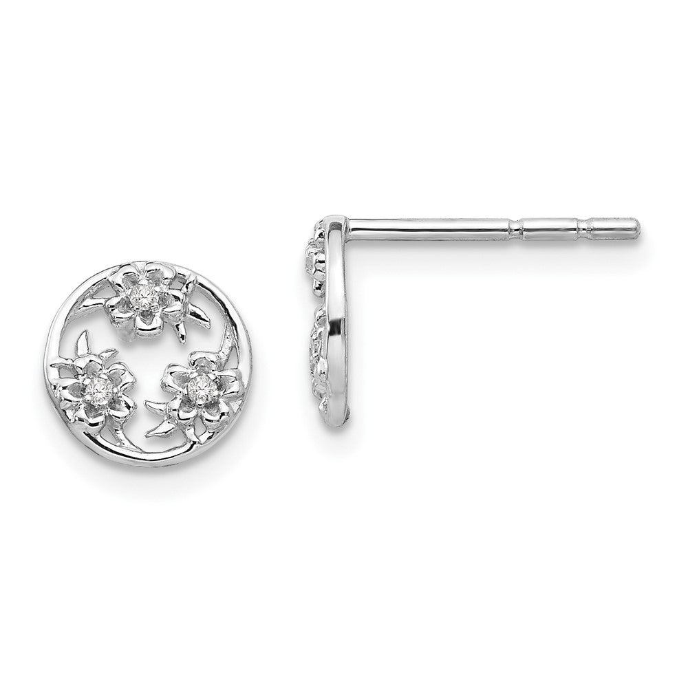 Weiße Ice Sterlingsilber Diamant-Blumen-Ohrstecker, rhodiniert