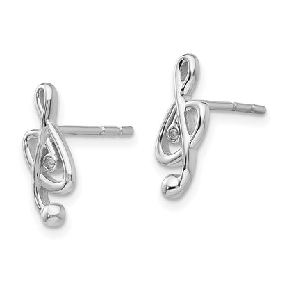 Rhodinierte Sterlingsilber Ohrstecker „White Ice“ mit Diamanten, Musiknoten-Design