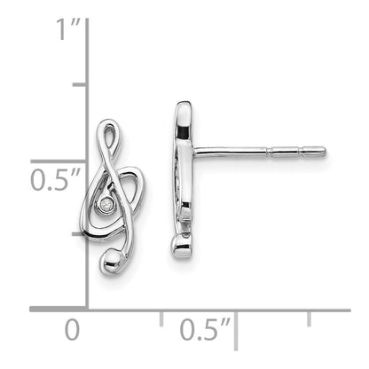Rhodinierte Sterlingsilber Ohrstecker „White Ice“ mit Diamanten, Musiknoten-Design