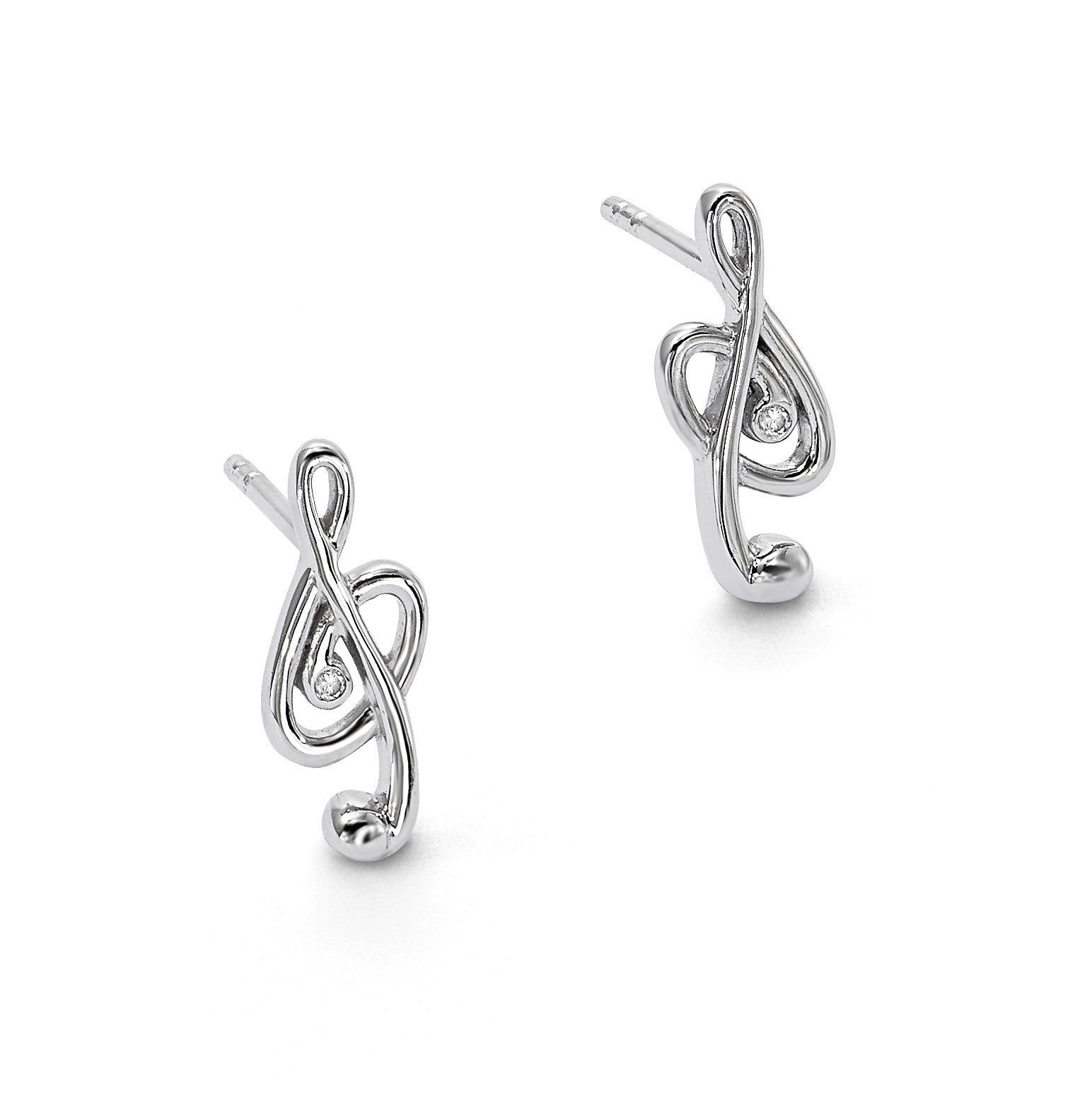 Rhodinierte Sterlingsilber Ohrstecker „White Ice“ mit Diamanten, Musiknoten-Design