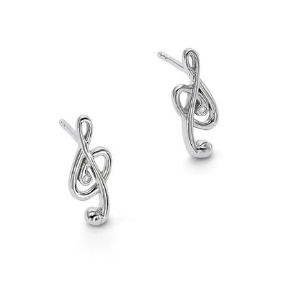 Rhodinierte Sterlingsilber Ohrstecker „White Ice“ mit Diamanten, Musiknoten-Design