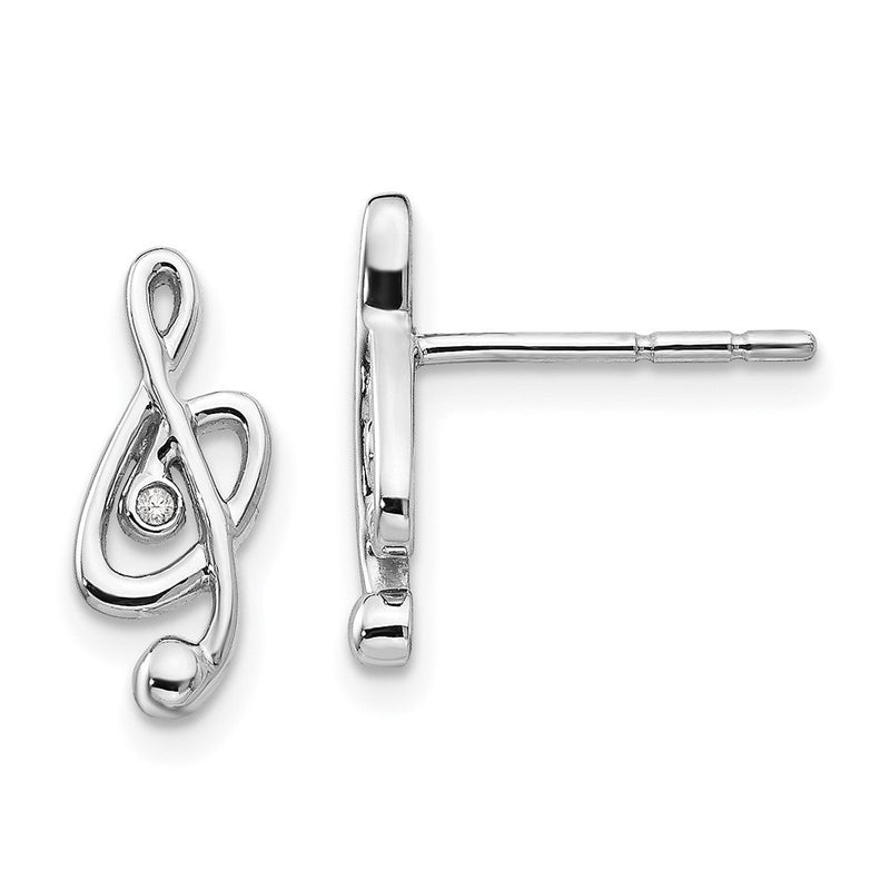 Rhodinierte Sterlingsilber Ohrstecker „White Ice“ mit Diamanten, Musiknoten-Design