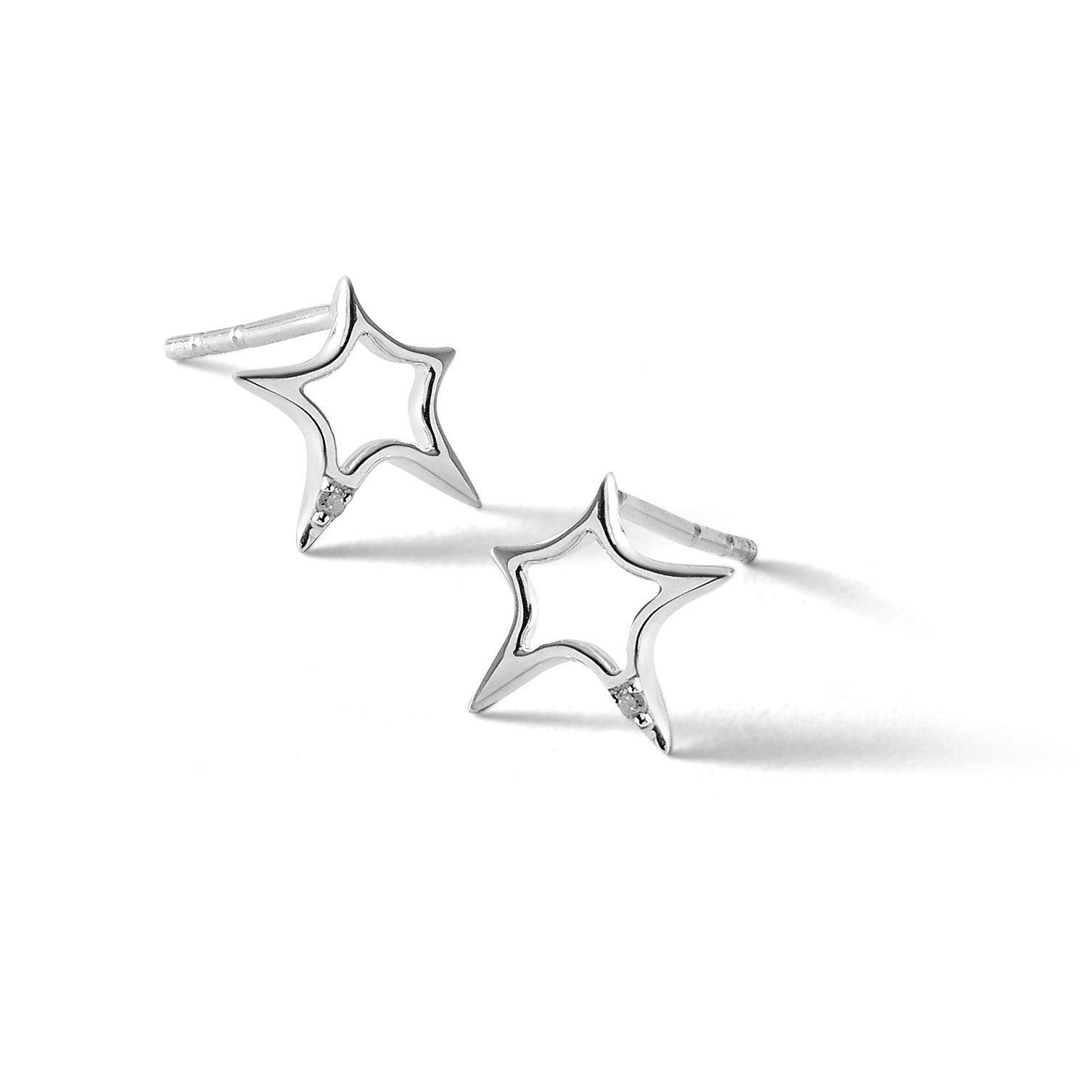 White Ice rhodinierte Sterlingsilber Diamant-Sterne-Ohrstecker