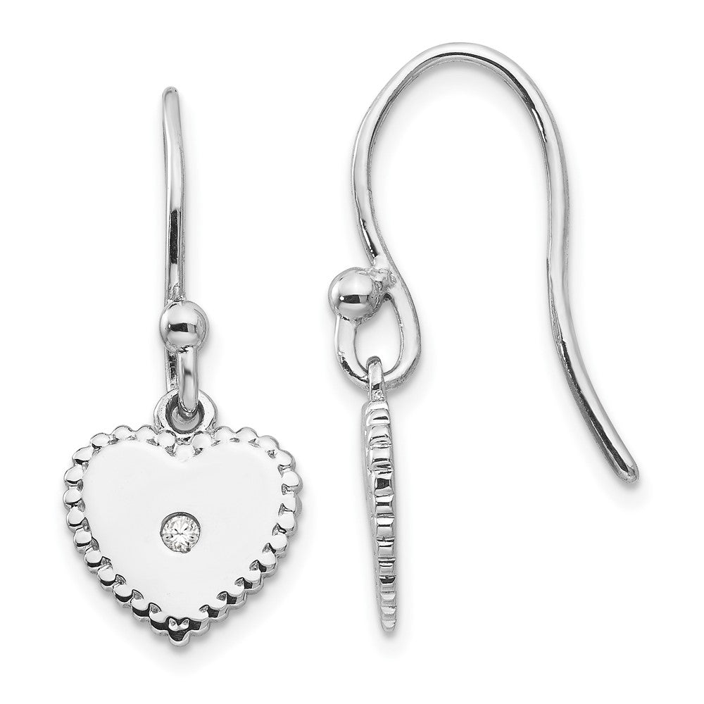 White Ice Herz-Ohrhänger mit Diamanten aus rhodiniertem Sterlingsilber, Ohrhaken