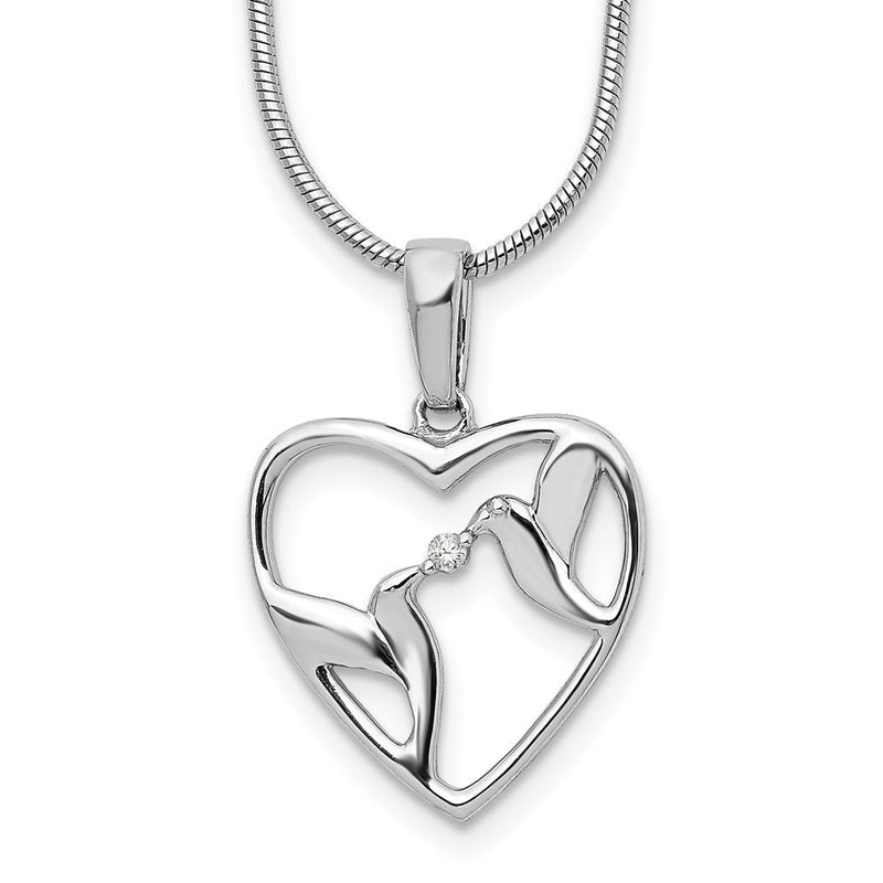 Sterlingsilber Weiß Eis Rhodiniert 18 Zoll Diamant Vogel und Herz Halskette mit 2 Verlängerung