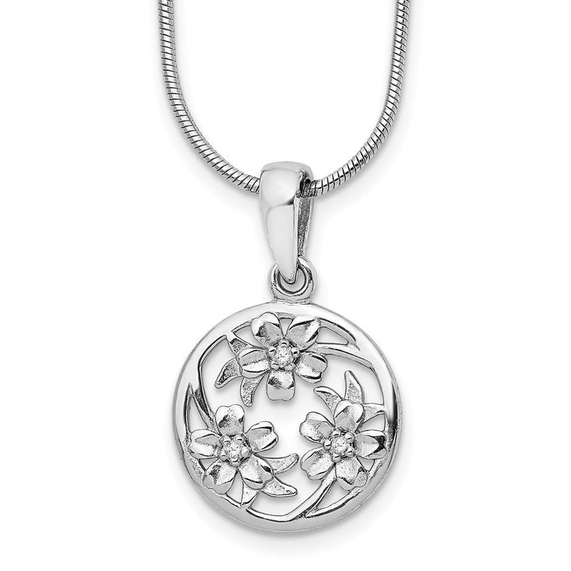 Sterlingsilber Weiß Eis Rhodiniert 18 Zoll Diamant Blume Halskette mit 2 Verlängerung