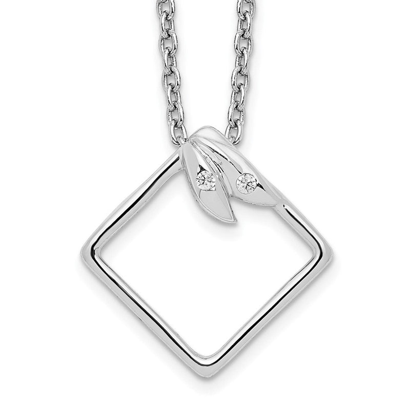 Sterlingsilber Weiß Eis Rhodiniert 18 Zoll Offen Diamant-shaped Diamant Halskette mit 2 Verlängerung
