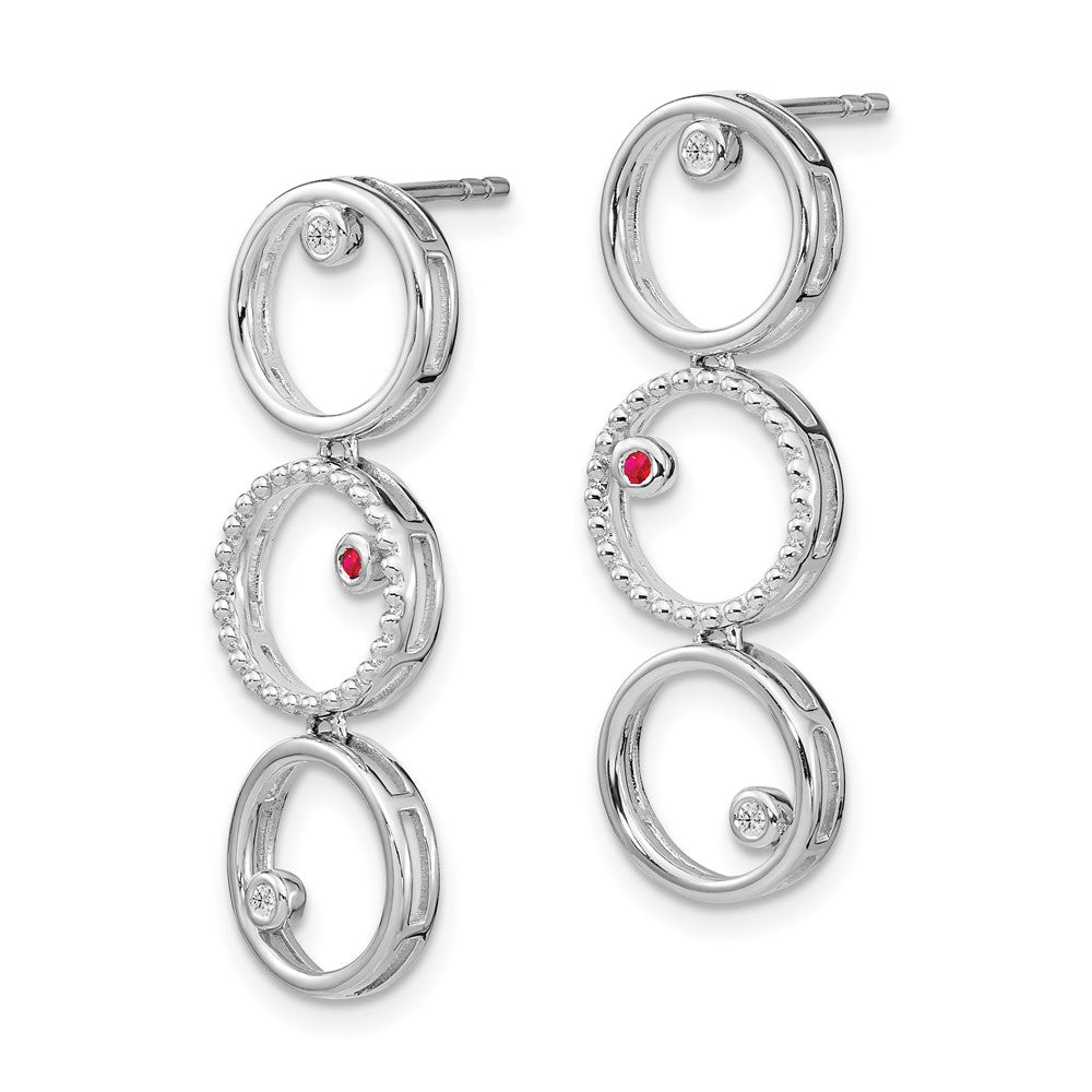 Sterlingsilber Weiß Eis Rhodiniert Diamant und Rubin Stecker Ohrhänger
