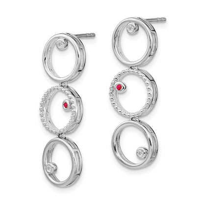 Sterlingsilber Weiß Eis Rhodiniert Diamant und Rubin Stecker Ohrhänger