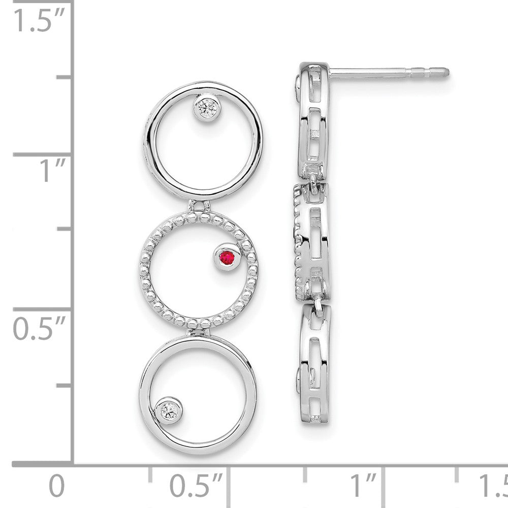 Sterlingsilber Weiß Eis Rhodiniert Diamant und Rubin Stecker Ohrhänger