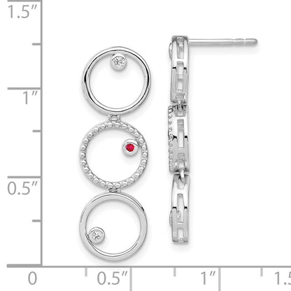 Sterlingsilber Weiß Eis Rhodiniert Diamant und Rubin Stecker Ohrhänger