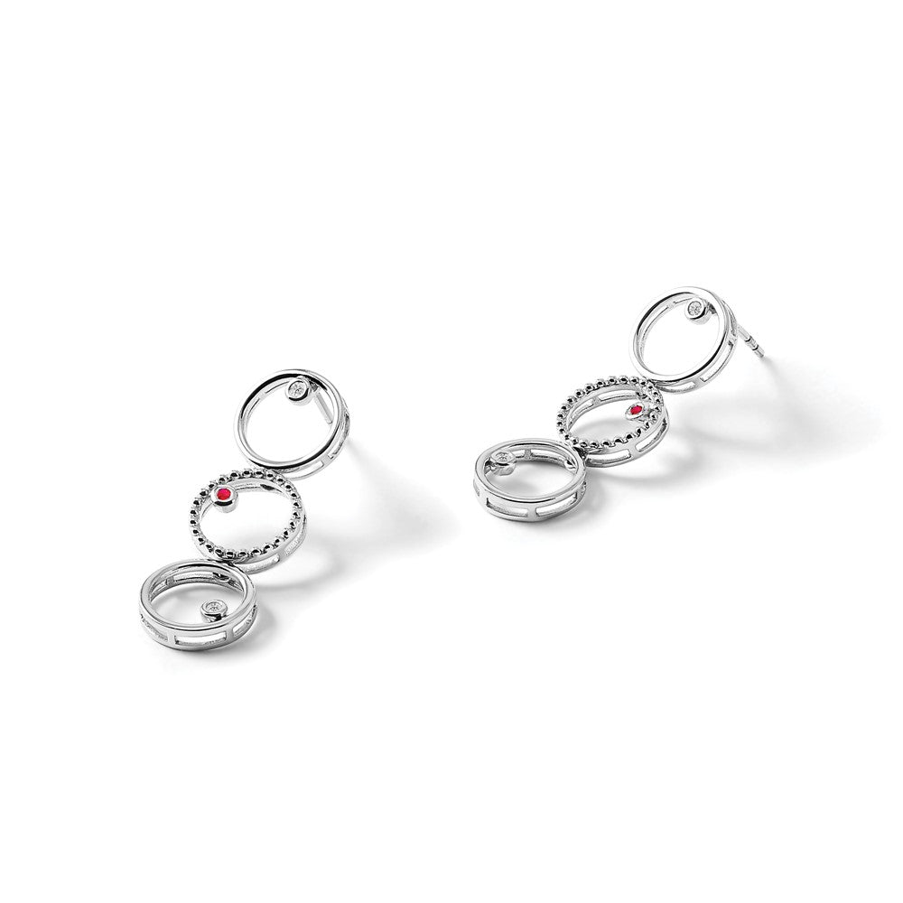 Sterlingsilber Weiß Eis Rhodiniert Diamant und Rubin Stecker Ohrhänger