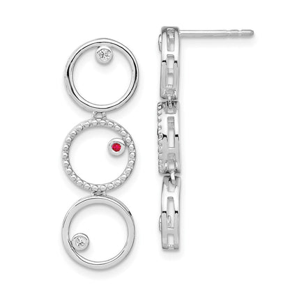 Sterlingsilber Weiß Eis Rhodiniert Diamant und Rubin Stecker Ohrhänger