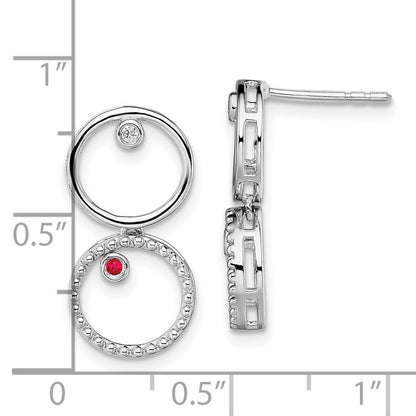 Sterlingsilber Weiß Eis Rhodiniert Diamant und Rubin Stecker Ohrhänger