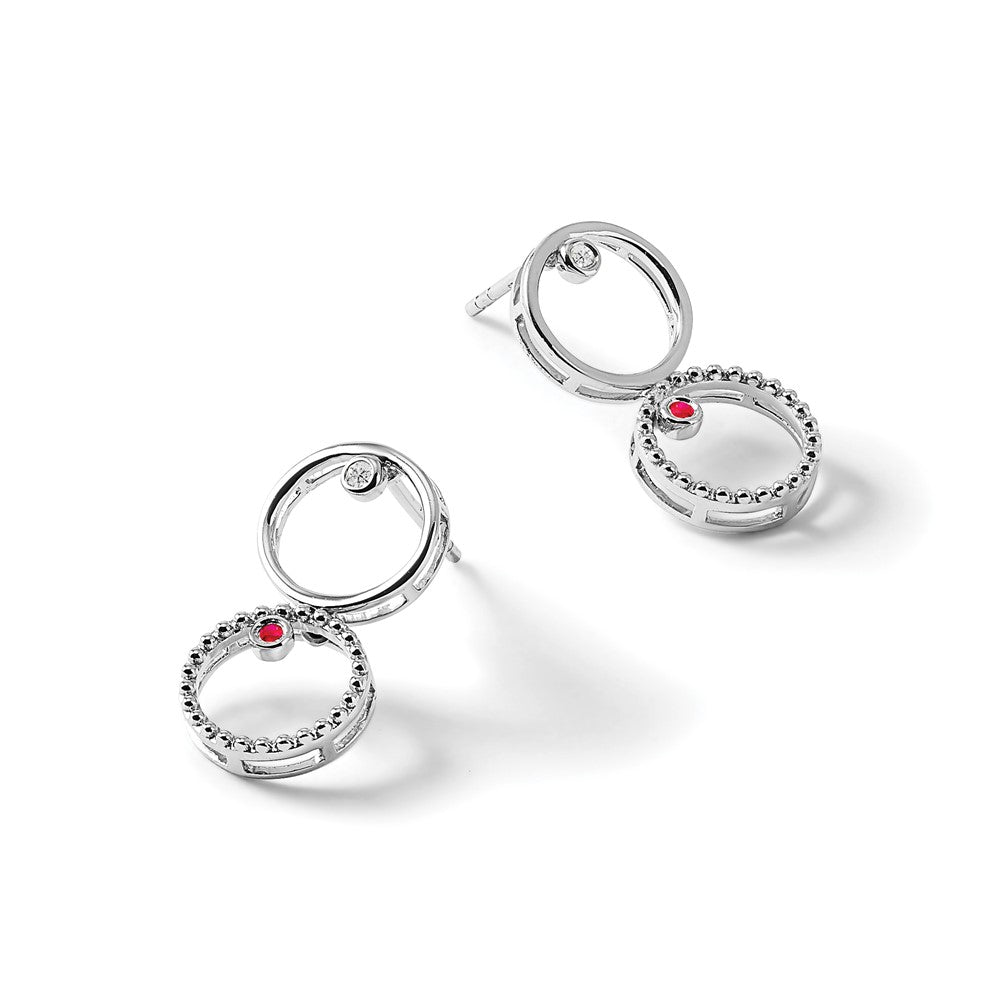 Sterlingsilber Weiß Eis Rhodiniert Diamant und Rubin Stecker Ohrhänger