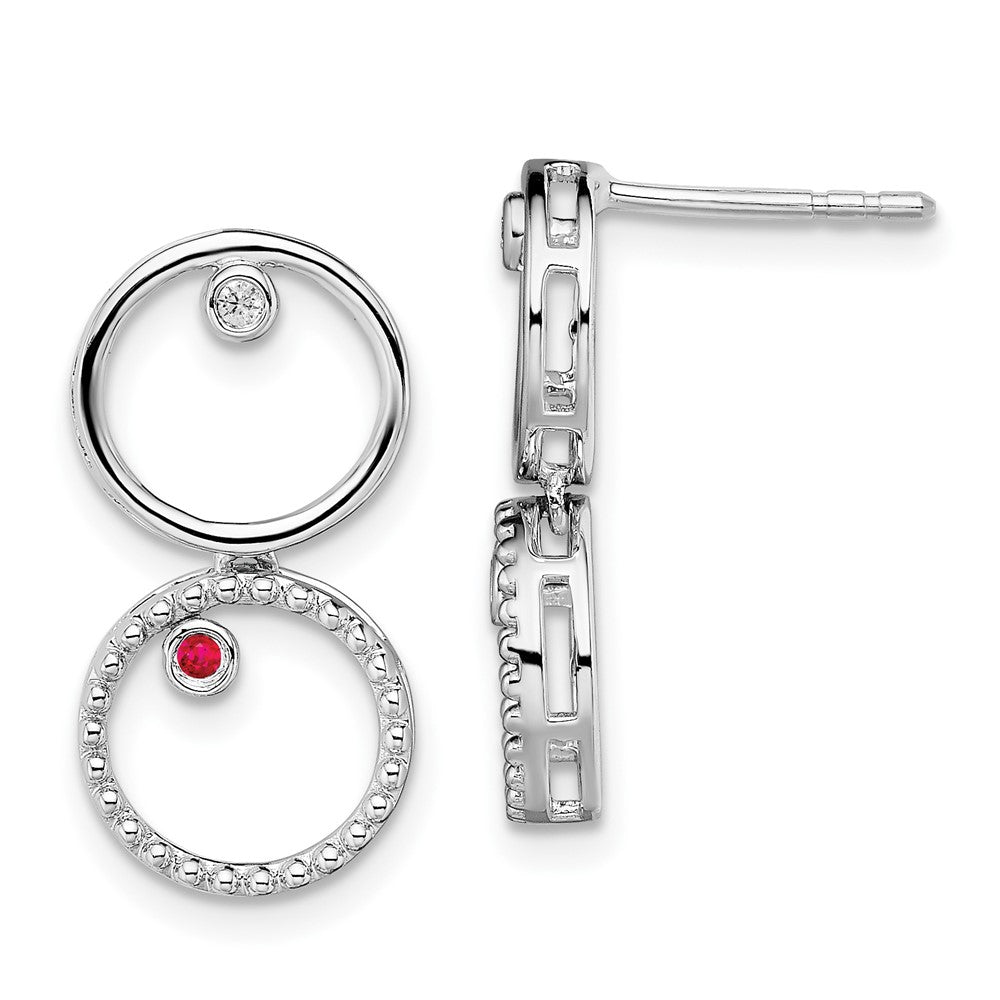 Sterlingsilber Weiß Eis Rhodiniert Diamant und Rubin Stecker Ohrhänger