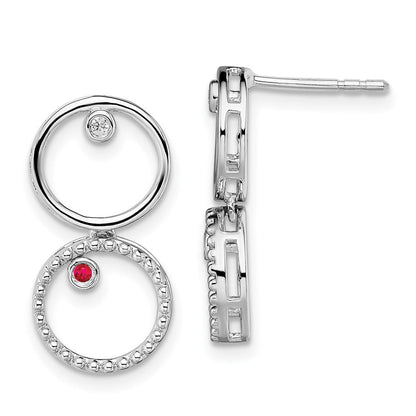 Sterlingsilber Weiß Eis Rhodiniert Diamant und Rubin Stecker Ohrhänger