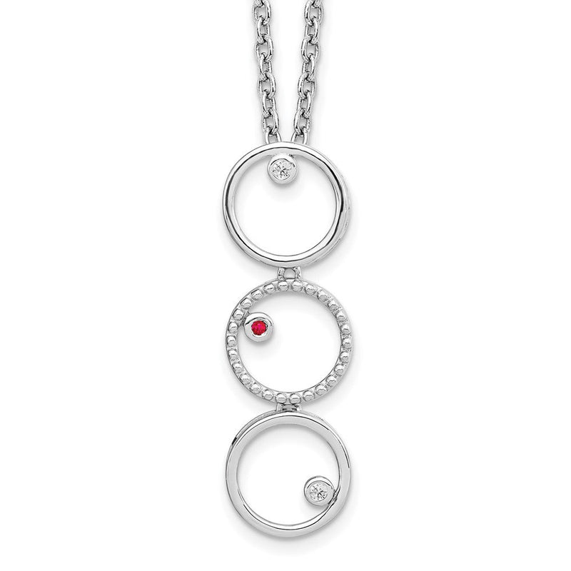 Sterlingsilber Weiß Eis Rhodiniert 18 Zoll Diamant und Rubin Halskette mit 2 Verlängerung