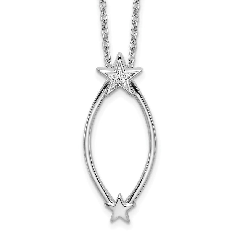 Sterlingsilber Weiß Eis Rhodiniert 18 Zoll Diamant Sterne Halskette mit 2 Verlängerung