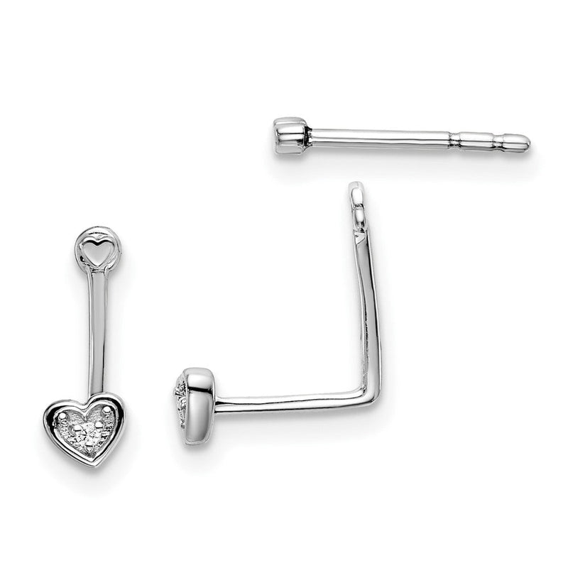 Sterlingsilber Weiß Eis Rhodiniert Diamant Herzen Vorderseite und Rückseite Ohrringe