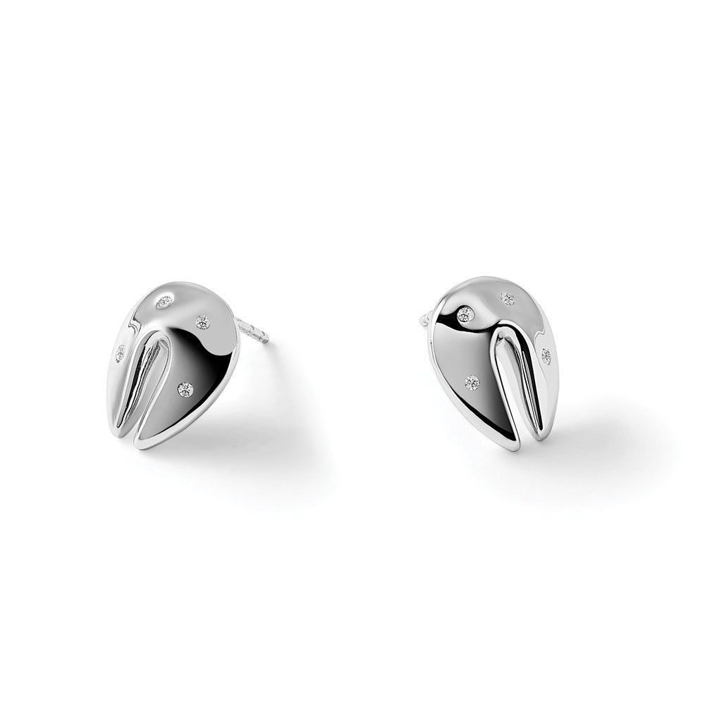 Sterlingsilber Weiß Eis Rhodiniert Diamant Fortune Cookie Ohrstecker