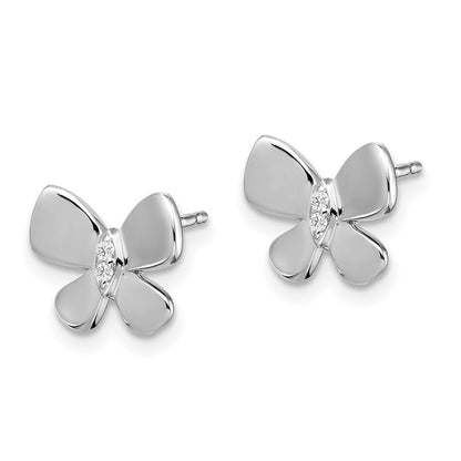 Sterlingsilber Weiß Eis Rhodiniert Diamant Schmetterling Ohrstecker