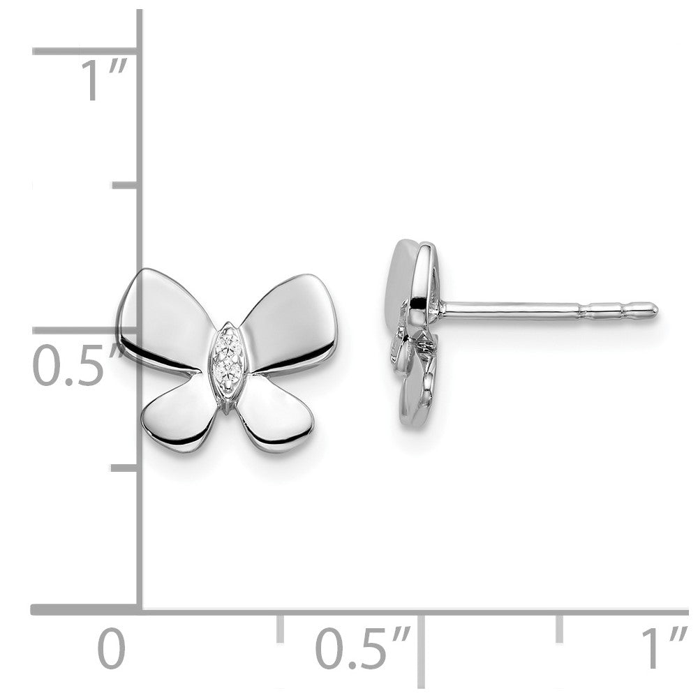 Sterlingsilber Weiß Eis Rhodiniert Diamant Schmetterling Ohrstecker