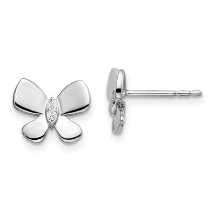 Sterlingsilber Weiß Eis Rhodiniert Diamant Schmetterling Ohrstecker