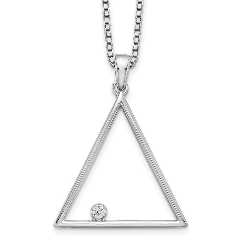Sterlingsilber Weiß Eis Rhodiniert 18 Zoll Diamant Offen Dreieck Halskette mit 2 Verlängerung