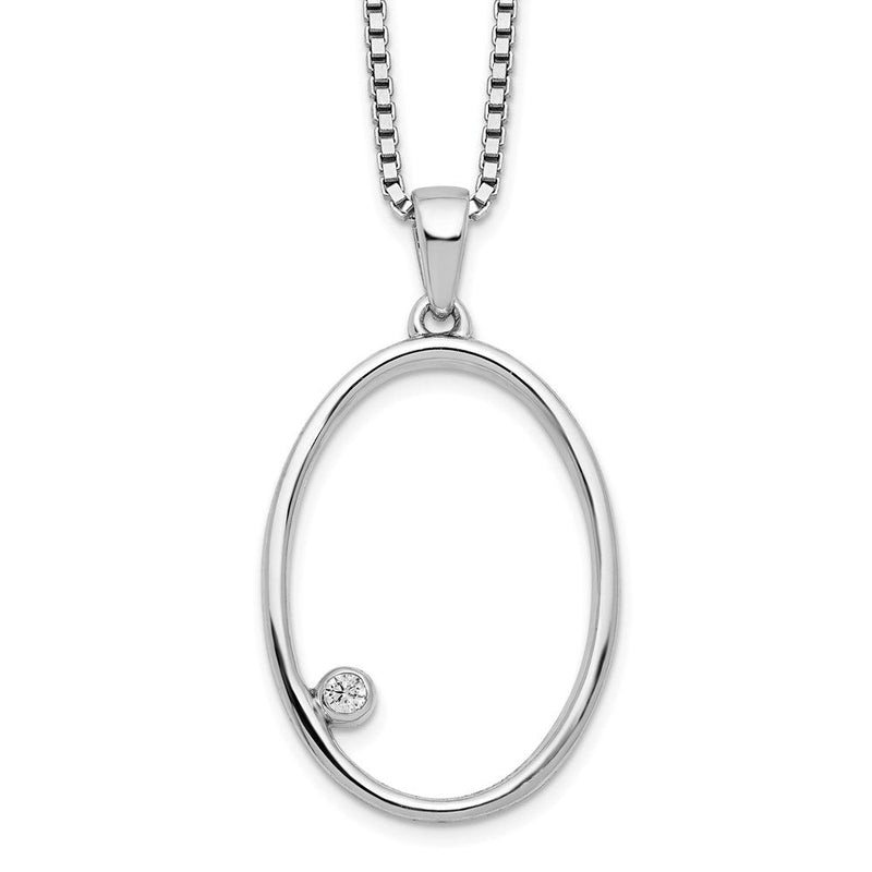 Sterlingsilber Weiß Eis Rhodiniert 18 Zoll Diamant Offen Oval Halskette mit 2 Verlängerung