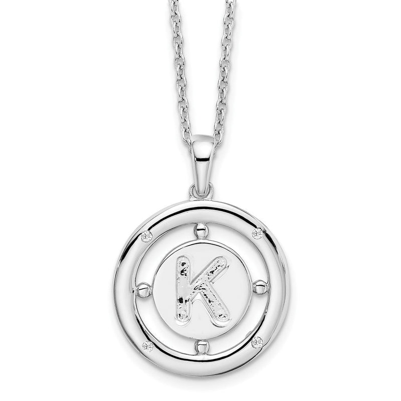 Sterlingsilber Weiß Eis Rhodiniert 18 Zoll Diamant Buchstabe K Initiale Halskette mit 2 Verlängerung