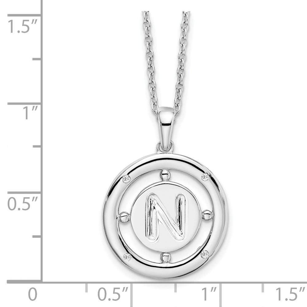 Sterlingsilber Weiß Eis Rhodiniert 18 Zoll Diamant Buchstabe N Initiale Halskette mit 2 Verlängerung