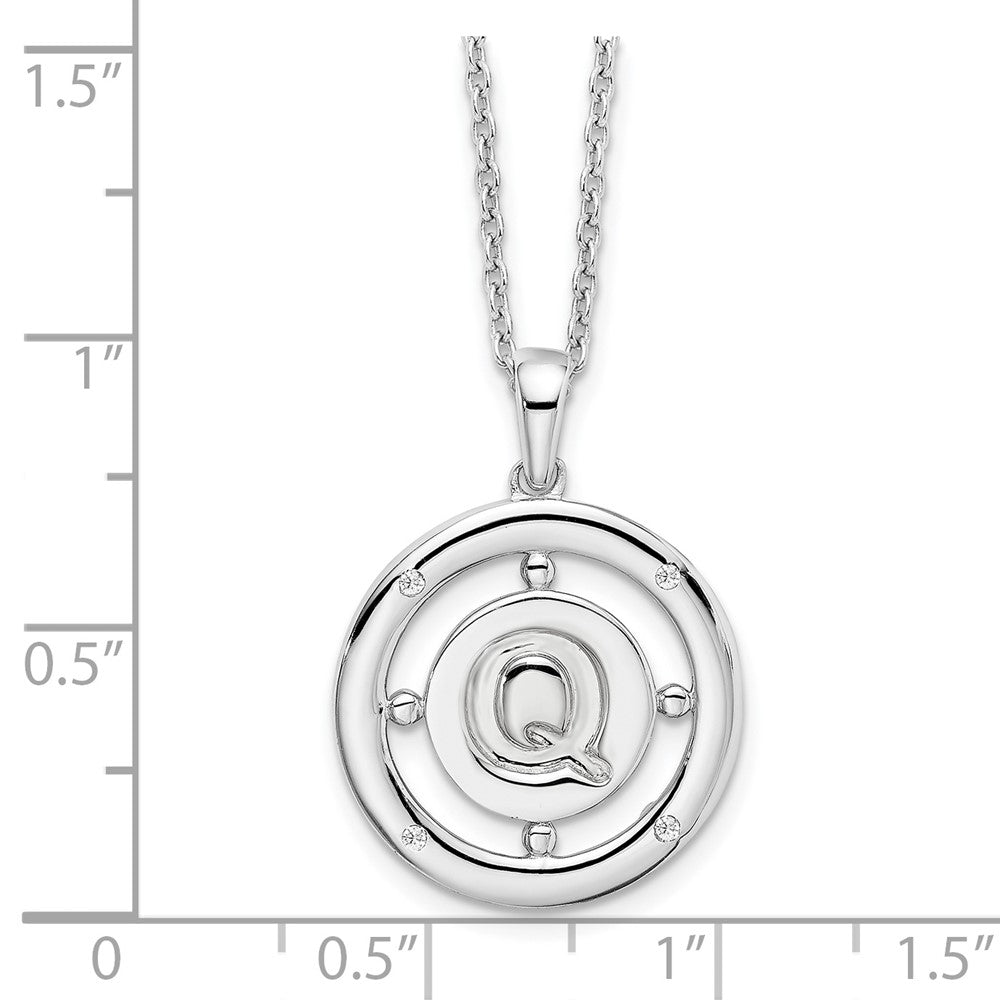 Sterlingsilber Weiß Eis Rhodiniert 18 Zoll Diamant Buchstabe Q Initiale Halskette mit 2 Verlängerung