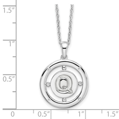 Sterlingsilber Weiß Eis Rhodiniert 18 Zoll Diamant Buchstabe Q Initiale Halskette mit 2 Verlängerung