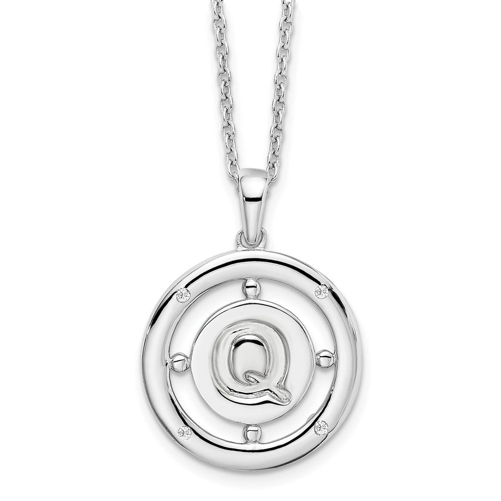 Sterlingsilber Weiß Eis Rhodiniert 18 Zoll Diamant Buchstabe Q Initiale Halskette mit 2 Verlängerung