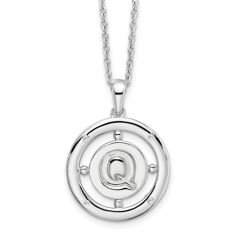 Sterlingsilber Weiß Eis Rhodiniert 18 Zoll Diamant Buchstabe Q Initiale Halskette mit 2 Verlängerung