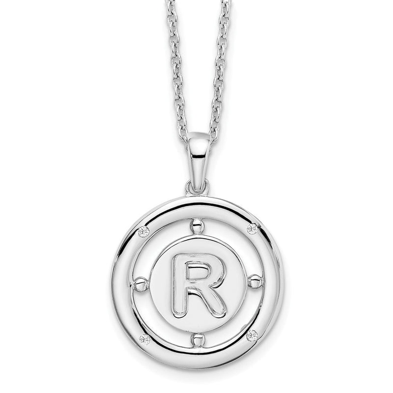 Sterlingsilber Weiß Eis Rhodiniert 18 Zoll Diamant Buchstabe R Initiale Halskette mit 2 Verlängerung