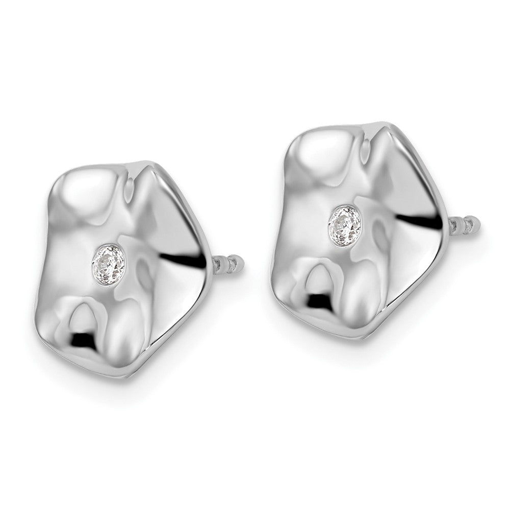 Sterlingsilber Weiß Eis Rhodiniert Diamant Gewellt Plättchen Ohrstecker